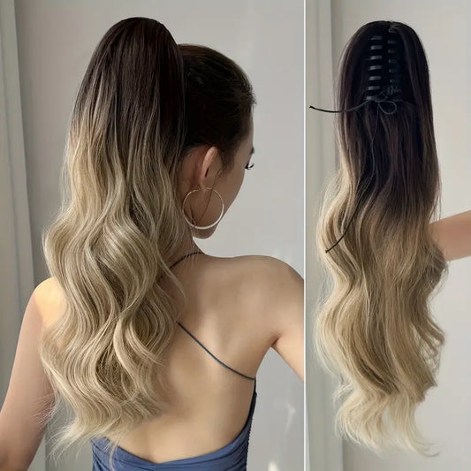 قطعة شعر على شكل ذيل حصان بمشبك بطول 60.96 سم – مشبك سهل التركيب، قطعة شعر صناعية ناعمة المظهر للنساء