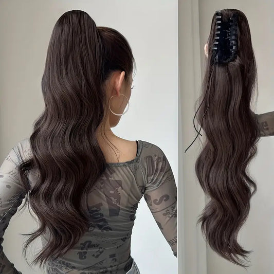 قطعة شعر على شكل ذيل حصان بمشبك بطول 60.96 سم – مشبك سهل التركيب، قطعة شعر صناعية ناعمة المظهر للنساء